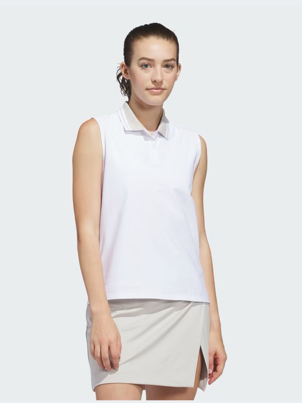 Adidas Beyond The Course Twistknit Sleeveless White Polo Top